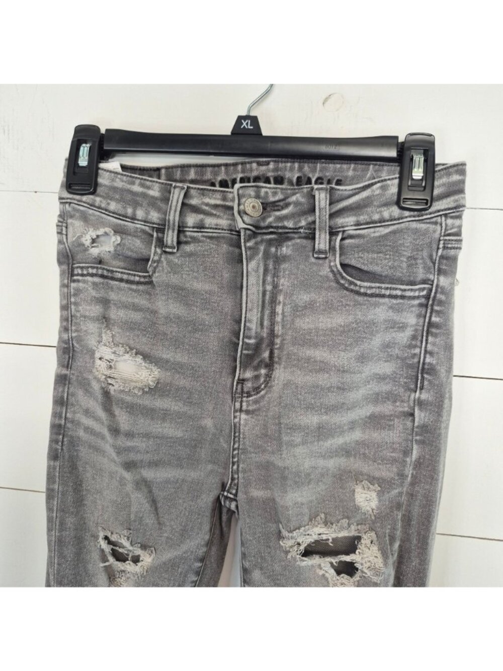 American Eagle Womens Size 2 Long Distressed Gray Skinny Jeans Stretch Denim - Picture 2 of 7